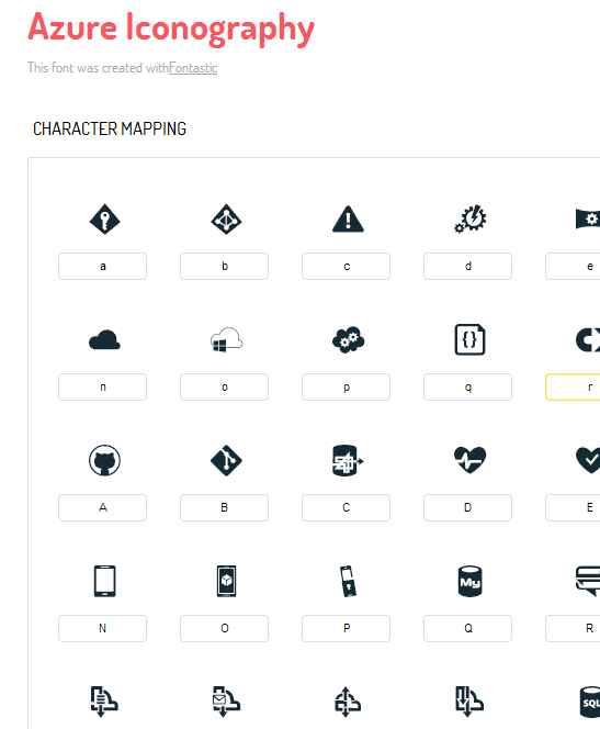 Screenshot of the Azure icon font
